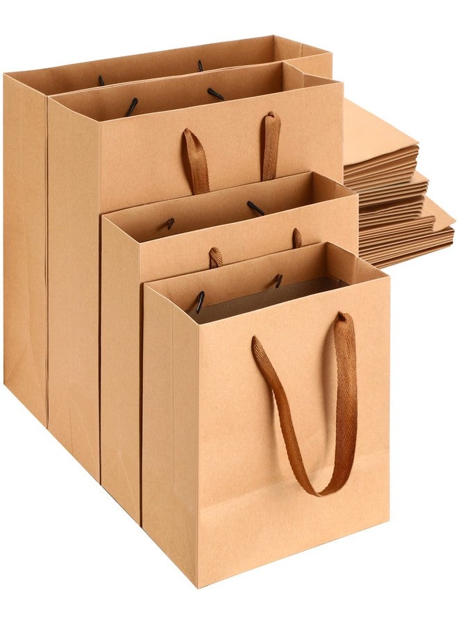 PerKoop 40 Pack Kraft Gift Bags Handled Paper 4 Sizes Goodie Bags with Handles Gift Wrap Dessert Shopping Sacks for Business Party Favors(Horizontal,Brown) - Image 1